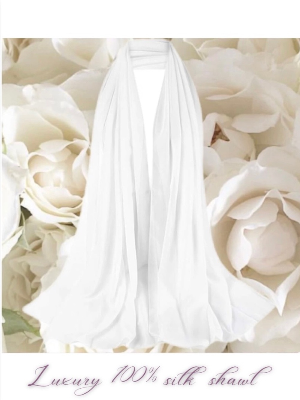 100% SILK SATIN White Large Shawl Scarf Wrap Wedding Bridal Bridesmaid Cover up